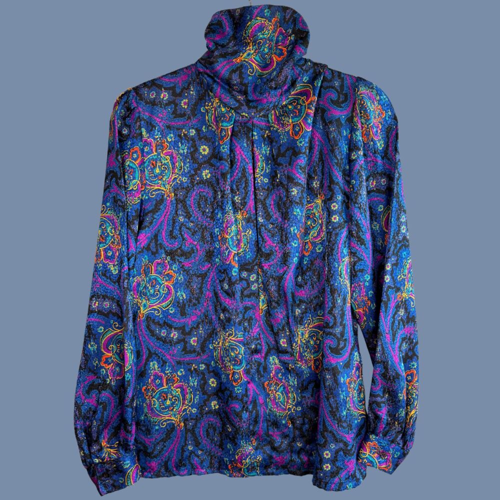 Gorgeous Vintage Nicola Paisley Print High Collar Turtleneck Blouse